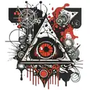 Blood Red and Black melting and bleeding beating heart. All seeing eye, crystals and gemstones. Voids. tattoo design idea