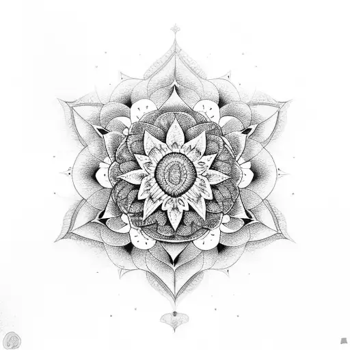 dahlia with mandala geometric tattoo design idea