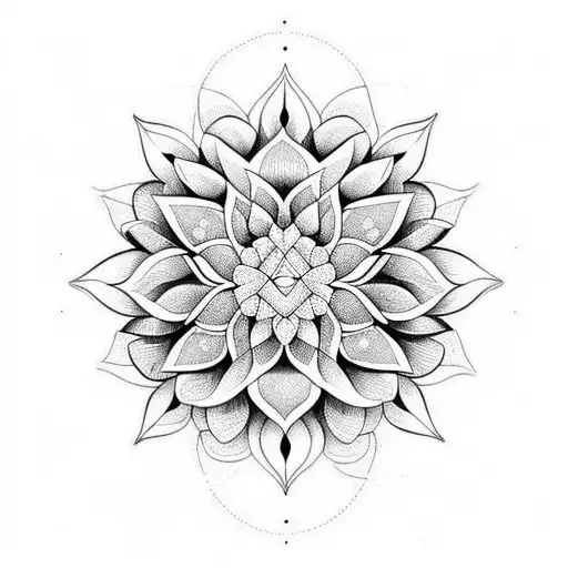 dahlia with mandala geometric leg sleeve tattoo design idea