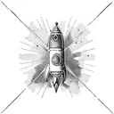 envelope with rocket and moon tattoo design idea