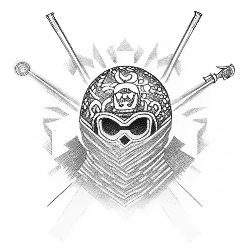 A dotwork tattoo of a ski mask filled with money symbols and gun motifs, creating a unique and edgy design for the client tattoo design idea