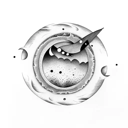 Semi colon with half moon, half sun and waves tattoo design idea