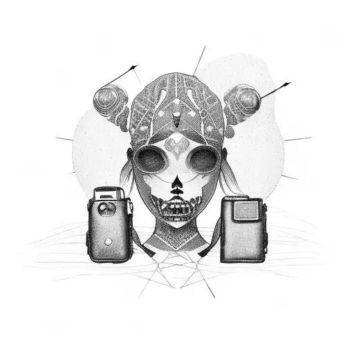 body with backpack and camera in place of head tattoo design idea