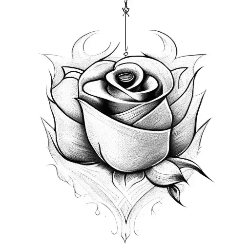 dagger whith heart and flowers tattoo design idea