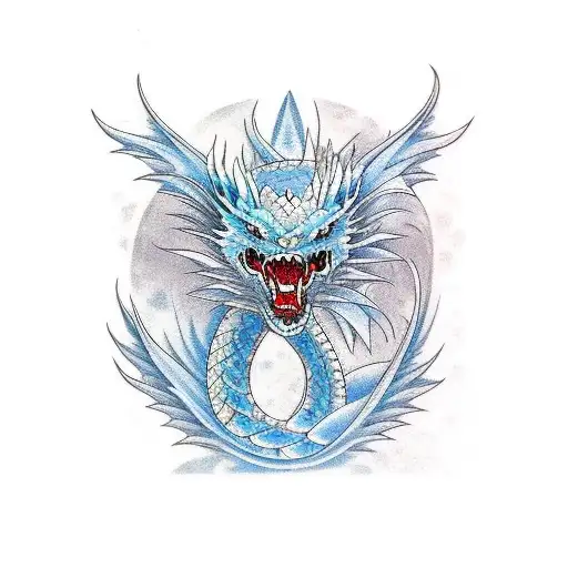 ice dragon, on the shore of a lake  tattoo design idea