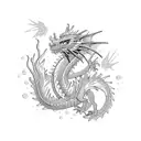 ice dragon, on the shore of a lake for an arm tattoo design idea