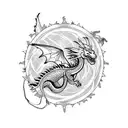 ice dragon, on the shore of a lake for an arm tattoo design idea