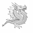 ice dragon, on the shore of a lake for an arm tattoo design idea