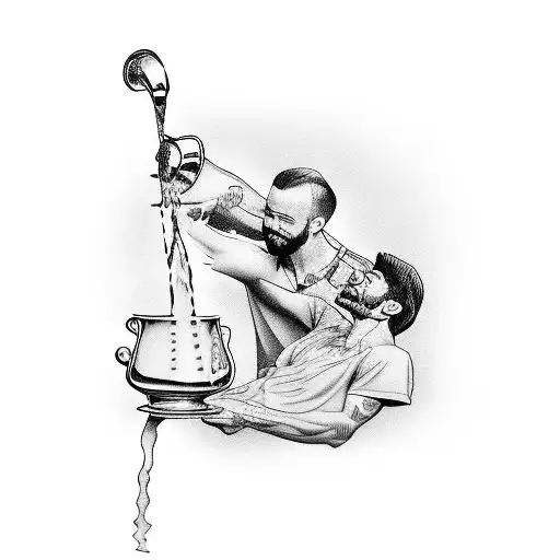 angel pouring a pitcher of water onto a kneeling man tattoo design idea