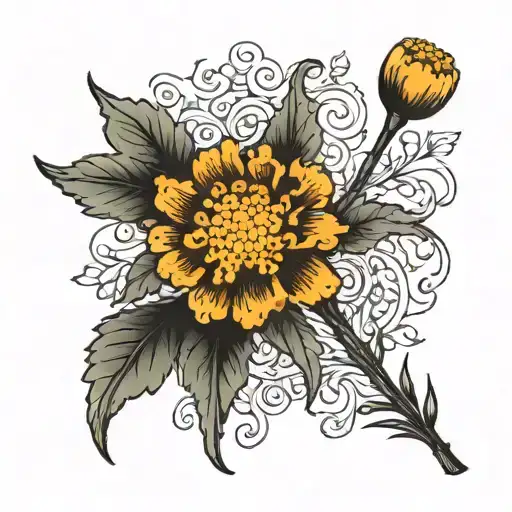 small marigold with "growing sideways" on the root tattoo design idea