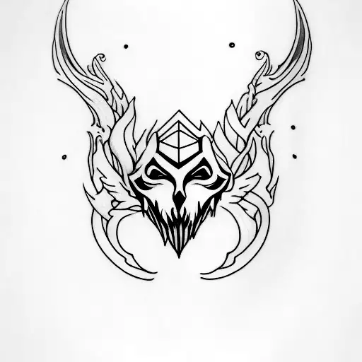 uma tatuagem minimalista de um esqueleto com espada nos costas e uma borboleta na mão  tattoo design idea