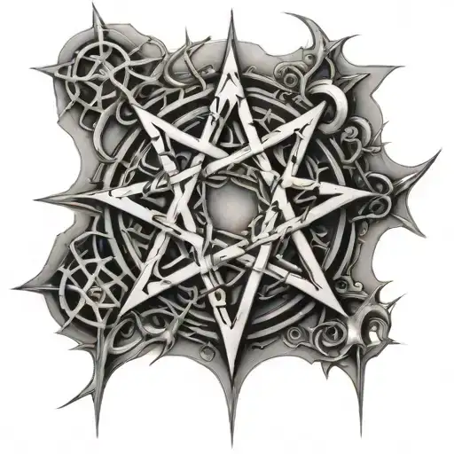 Heartagram thorns gotic architecture  tattoo design idea