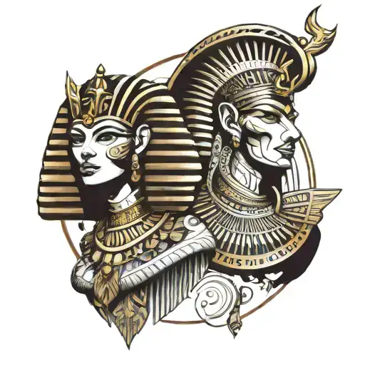 Draw me a tattoo on a man's back that includes Egypt with pyramids Queen Cleopatra and god anubis  tattoo design idea
