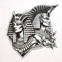 Draw me a tattoo on a man's back that includes Egypt with pyramids Queen Cleopatra and god anubis  tattoo design idea