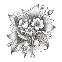 a snowdrop flower, a cat paw print, the word freedom tattoo design idea