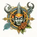 Shiva's trishul with 7 chakras breathing fire tattoo design idea