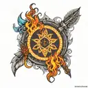 Shiva's trishul with 7 chakras breathing fire tattoo design idea