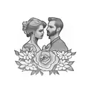 a man and women making love with flowers aroubd tattoo design idea