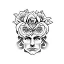 a man and women making love with flowers aroubd tattoo design idea