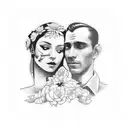 a man and women making love with flowers aroubd tattoo design idea