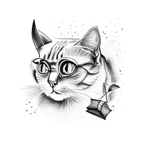 A magical bookshelf filled with Harry Potter books and a cat curled up on top tattoo design idea