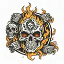 A wrestling ring engulfed in flames with a skull in the center tattoo design idea