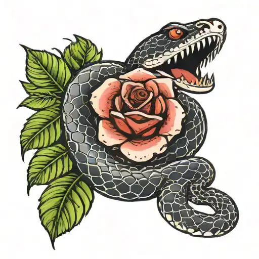 snake with rose tattoo design idea