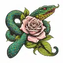 snake with rose tattoo design idea