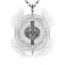 A cross pendant with intricate animal patterns, representing the connection between spirituality and nature tattoo design idea