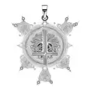 A cross pendant with intricate animal patterns, representing the connection between spirituality and nature tattoo design idea