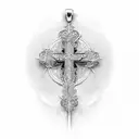 A cross pendant with intricate animal patterns, representing the connection between spirituality and nature tattoo design idea