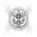 A cross pendant with intricate animal patterns, representing the connection between spirituality and nature tattoo design idea