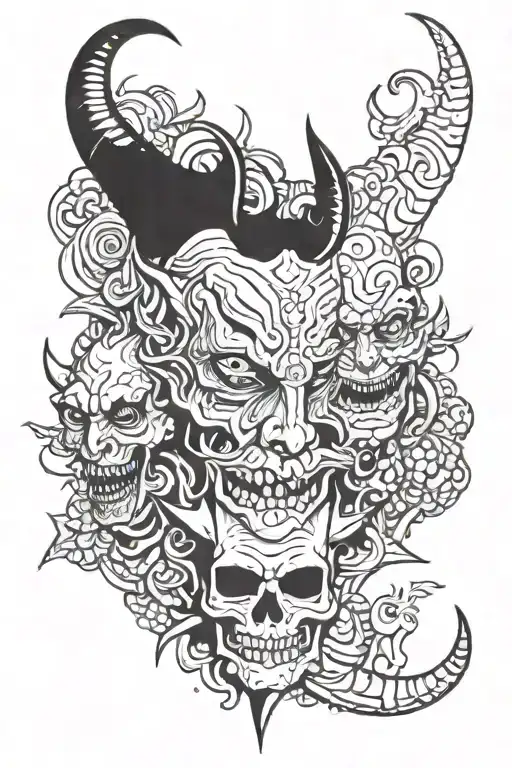 devil and god with drugs used tattoo design idea