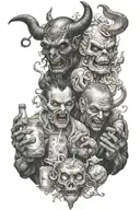 devil and god with drugs used tattoo design idea