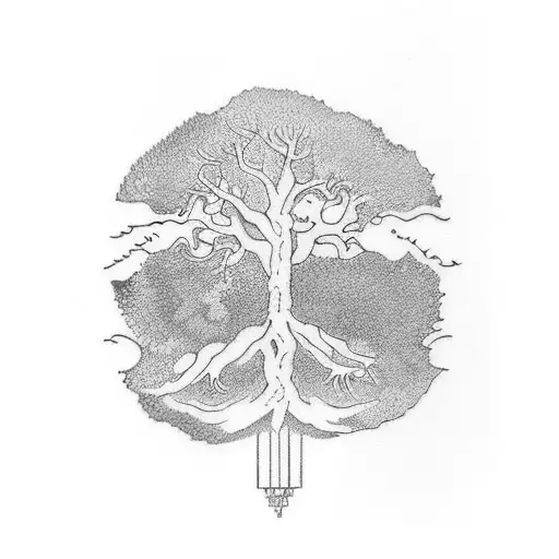  Create a colorful tattoo design to be placed on my right tricep, featuring the following elements:  An oak tree as the  tattoo design idea