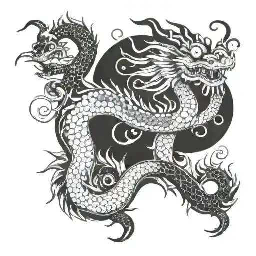 A chinese dragon, a ant, two birds and a jellyfish tattoo design idea