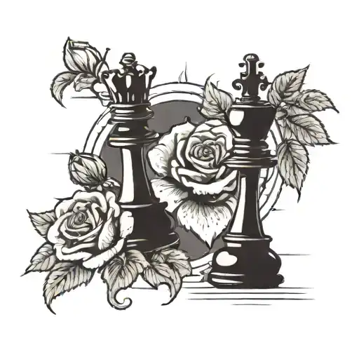 chess king piece with roses around  tattoo design idea
