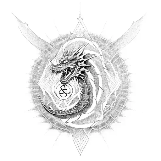reiki symbols. dragon. magic. tattoo design idea