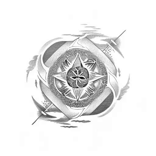 wind rose, four elements, koi carp tattoo design idea
