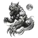 strong werewolf howeing at the moon , ripping skin tattoo design idea