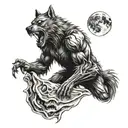 strong werewolf howeing at the moon , ripping skin tattoo design idea