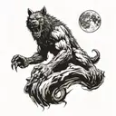 strong werewolf howeing at the moon , ripping skin tattoo design idea