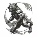 strong werewolf howeing at the moon , ripping skin tattoo design idea