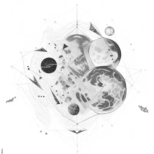 An economic graph with celestial bodies as data points tattoo design idea