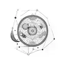 An economic graph with celestial bodies as data points tattoo design idea