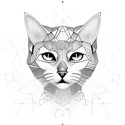 A stylized geometric pattern of a cat silhouette intertwined with game controller symbols tattoo design idea