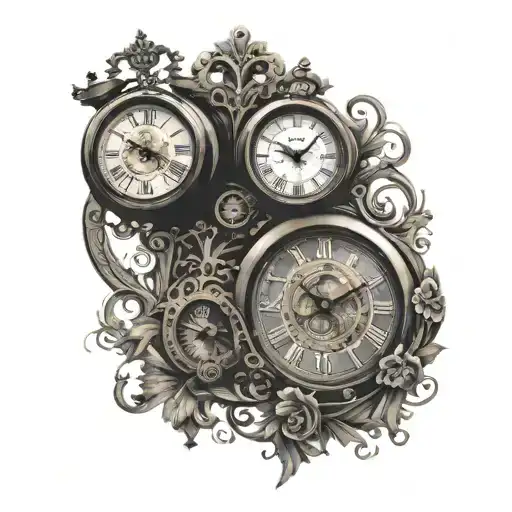 two antique clocks looping around each other half tattoo design idea