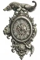 lion and antique clock tattoo design idea