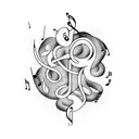 Musical notes intertwined with vines tattoo design idea