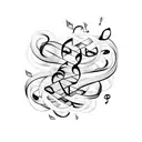 Musical notes intertwined with vines tattoo design idea